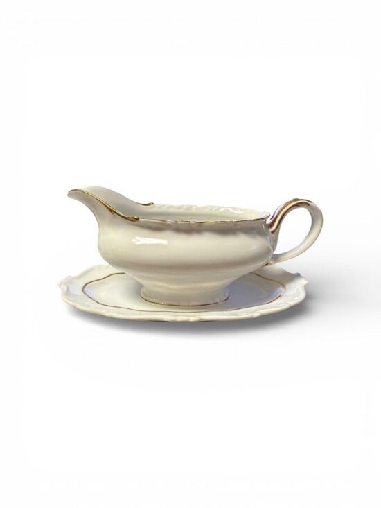 Canister Porzellan Bavaria Other - Vintage Gravy Boat With Saucer White & Gold Trim Porzellan Bavaria